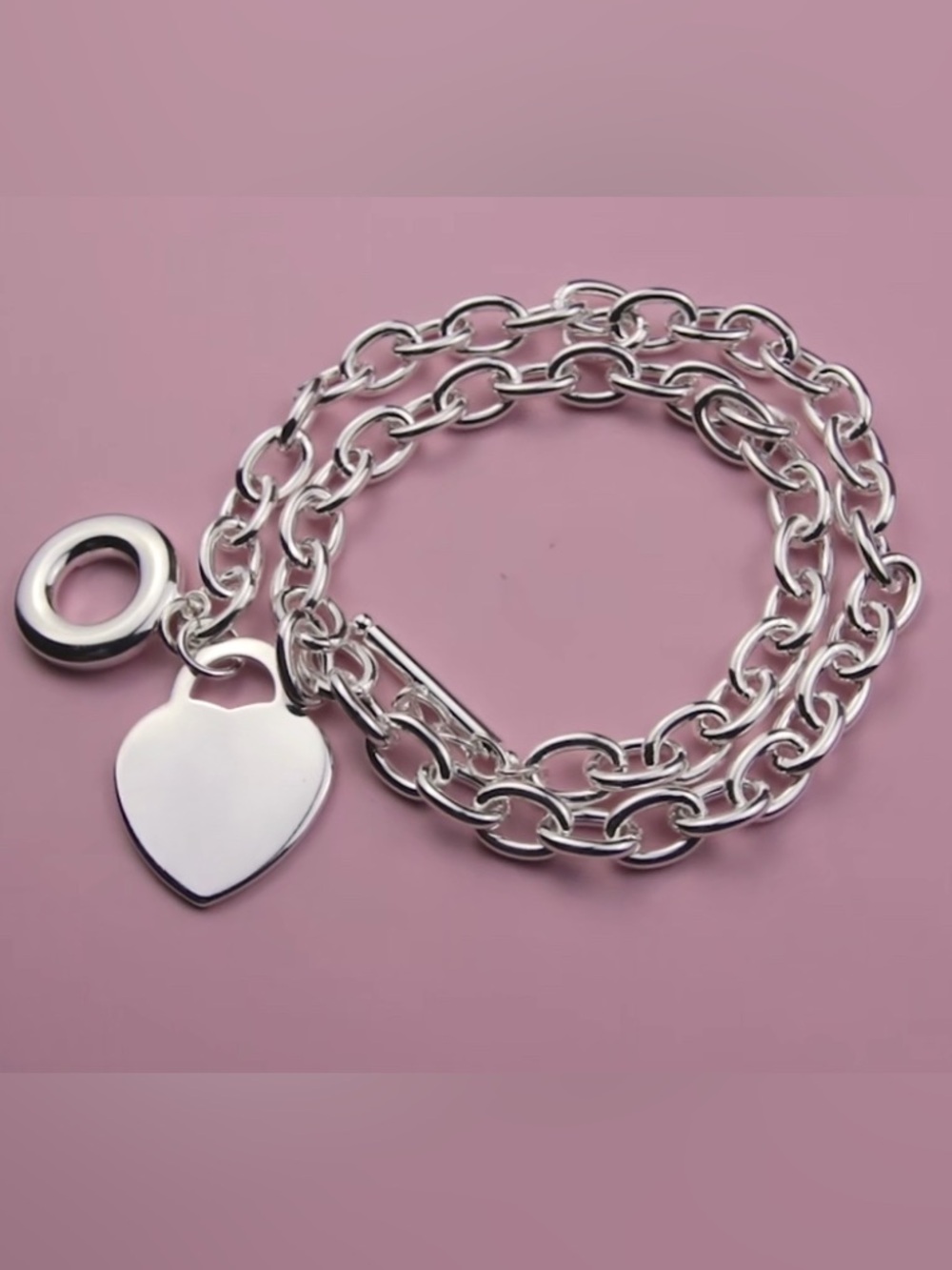 Silver Toggle Chain Necklace - Link Design Heart Charm! - Picture 8 of 9